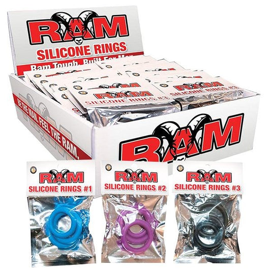 Nasstoys RAM 24 Silicone Rings Pop Box Cock Ring Set in Black Blue & Purple 3 Sizes