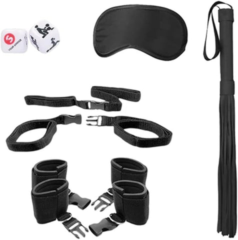 Shots Toys OUCH Black and White Bed Post Bindings Restraint Kit Complete BDSM Set - Cuffs And Restraints