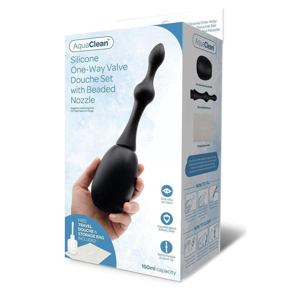 Xgen Products AquaClean Silicone 1 Way Valve Douche Set with Beaded Nozzle - - Enemas and Douches