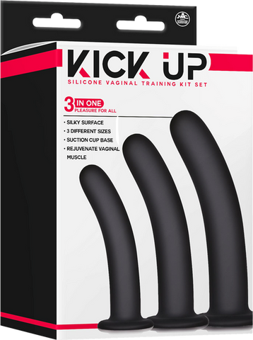Excellent Power Kick Up Silicone Vaginal Training 3 Sizes Kit Black - Pussy And Clit Toys