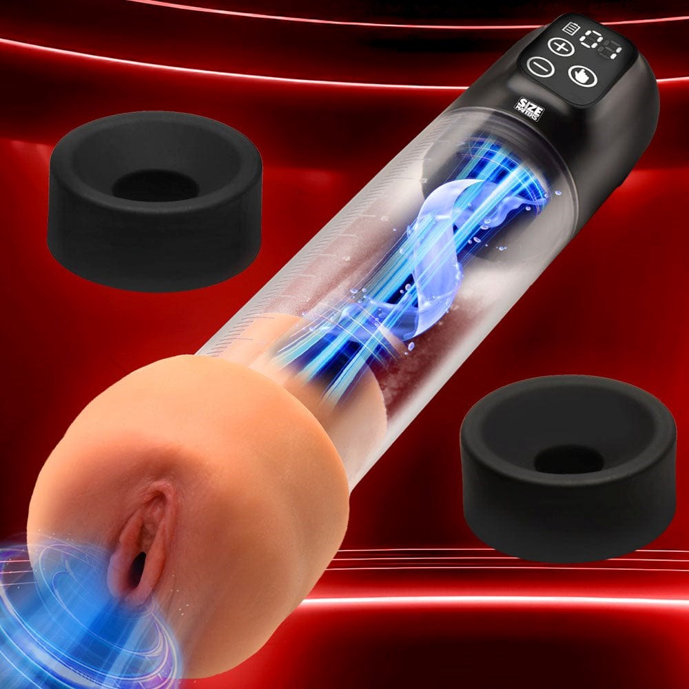 XR Brands Size Matters Sucking USB Rechargeable Penis Pump Clear Digital Control - - Penis Pumps And Stretchers