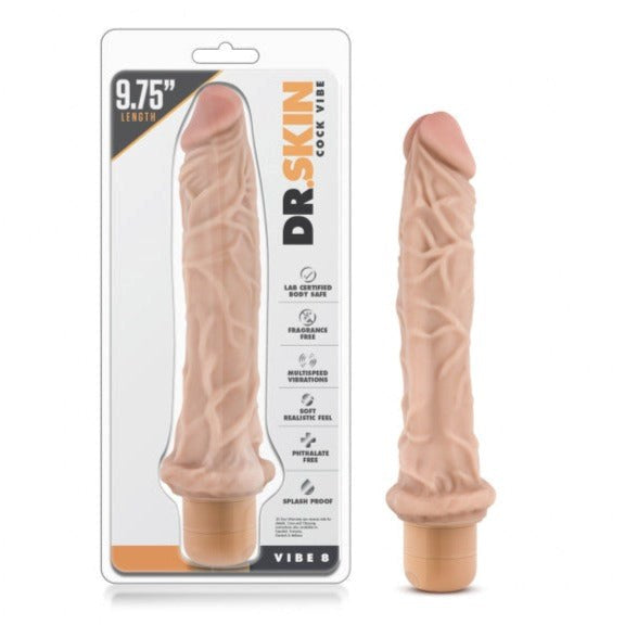 Blush Novelties Dr Skin Cock Vibe 8 Vibrating Cock Beige 9.75 Inch Dildo - - Vibrating Dildos