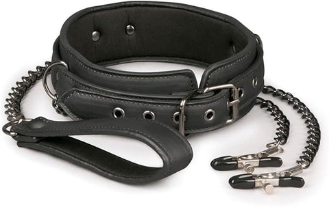 Fetish Collection Easy Toys Bondage Collar With Nipple Chains Premium Control - Collars and Leads