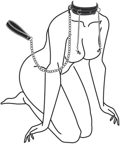 Fetish Collection Easy Toys Bondage Collar With Nipple Chains Premium Control - Collars and Leads