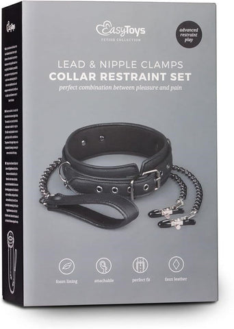 Fetish Collection Easy Toys Bondage Collar With Nipple Chains Premium Control - Collars and Leads