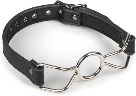 Easy Toys Fetish Collection Metal O Ring Bondage Mouth Gag with Leather Strap - Bondage Gags and Bits