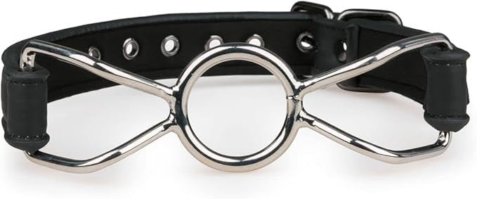 Easy Toys Fetish Collection Metal O Ring Bondage Mouth Gag with Leather Strap - - Bondage Gags and Bits