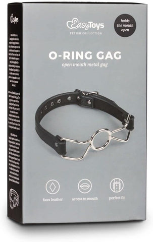 Easy Toys Fetish Collection Metal O Ring Bondage Mouth Gag with Leather Strap - Bondage Gags and Bits
