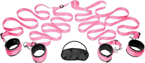 XR Brands Frisky Bedroom Fetish Play Restraint Kit Pink Under Bed Restraint - Cuffs And Restraints