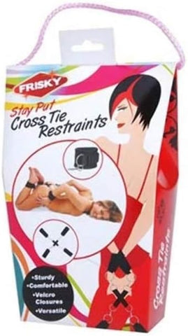 XR Brands Frisky Stay Put Cross BDSM Play Tie Restraints with Hub Design - Cuffs And Restraints