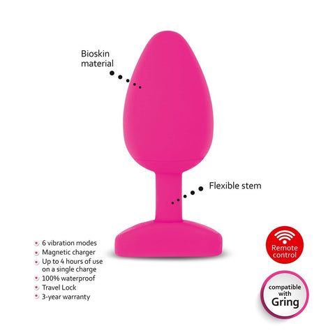 Gvibe Gplug Large Bioskin Butt Plug Sweet Raspberry with 6 Vibration Modes - Butt Plugs