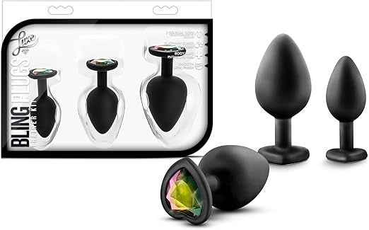 California Exotics Luxe Bling Anal Plugs Training Kit Black Rainbow Gems - - Butt Plugs