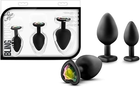 California Exotics Luxe Bling Anal Plugs Training Kit Black Rainbow Gems - Butt Plugs