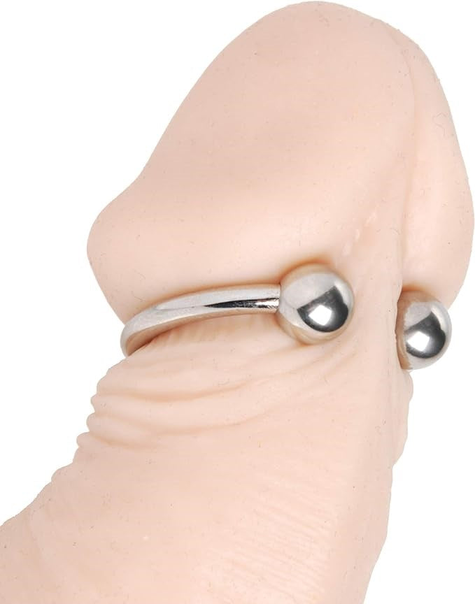 XR Brands Master Series Pressure Point Beaded Stainless Steel Glans Ring - - Steel Cock Rings