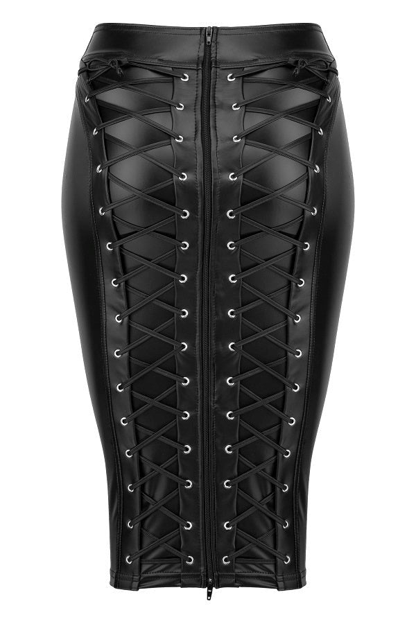 Noir Handmade Power Wetlook Pencil Skirt With Long Zipper Black Fetish Wear - Her Fetish