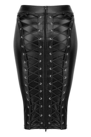 Noir Handmade Power Wetlook Pencil Skirt With Long Zipper Black Fetish Wear - Her Fetish