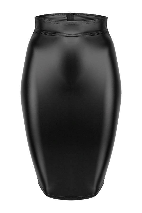 Noir Handmade Power Wetlook Pencil Skirt With Long Zipper Black Fetish Wear - Her Fetish