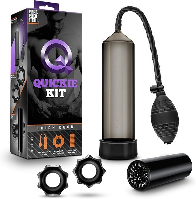 Blush Novelties Quickie Kit Thick Cock Penis Pump Set Black Complete Kit - - Penis Pumps And Stretchers
