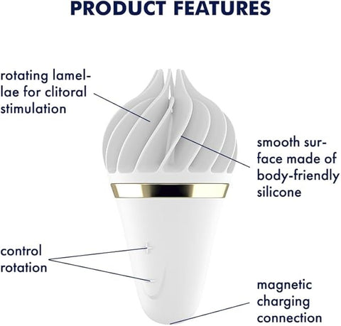 Satisfyer Sweet Treat Lay On Clitoral Vibrator White/Gold Rotating Ribs - Clit Ticklers and Pulsators