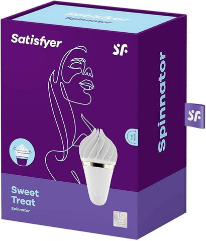 Satisfyer Sweet Treat Lay On Clitoral Vibrator White/Gold Rotating Ribs - Clit Ticklers and Pulsators