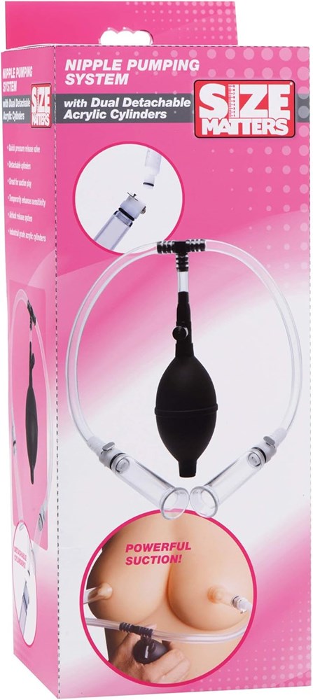 XR Brands Size Matters Nipple Pumping System with Dual Cylinders - - Breast and Nipple Toys