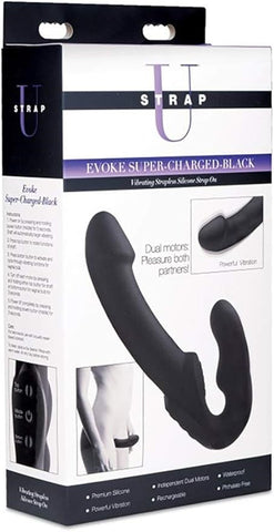 XR Brands Strap U Evoke Rechargeable Vibrating Silicone Strapless Strap On - Strap On Sextoys