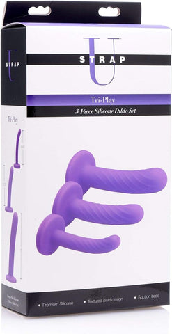 XR Brands Strap U Tri Play Silicone Dildo Set 3 Piece Progressive Sizes - Realistic Dildos