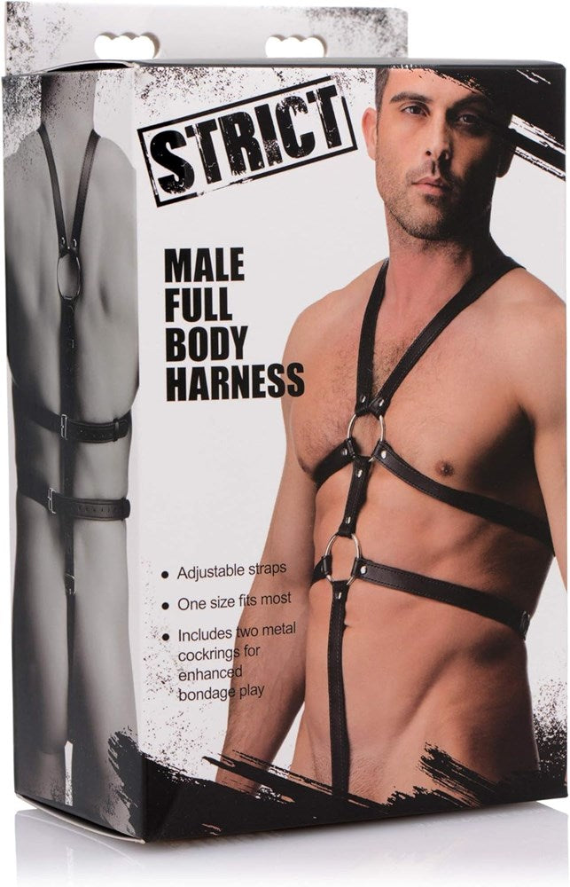XR Brands Strict Male Full Body Bondage Play Harness Premium PU Leather - - Cuffs And Restraints