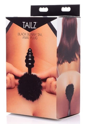 XR Brands Tailz Black Bunny Tail Anal Plug with Temperature Play Feature - Butt Plugs