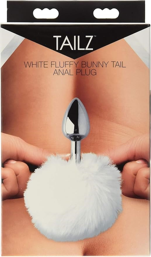 XR Brands Tailz Seme Flexible White Bunny Tail Anal Plug Semi Flexible TPR - - Butt Plugs