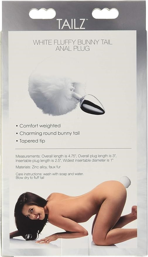 XR Brands Tailz Seme Flexible White Bunny Tail Anal Plug Semi Flexible TPR - - Butt Plugs