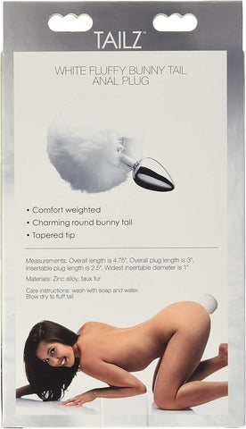 XR Brands Tailz Seme Flexible White Bunny Tail Anal Plug Semi Flexible TPR - Butt Plugs