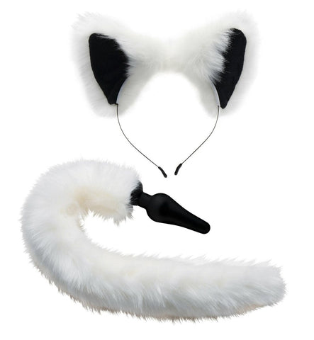 XR Brands Tailz White Fox Tail Anal Plug and Ears Set with Weighted Core - Butt Plugs