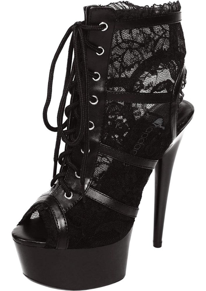 Xgen Products Lapdance Black Lace Open Toe Platform Ankle Bootie With 6 inch Heel - Fancy Dress Ups