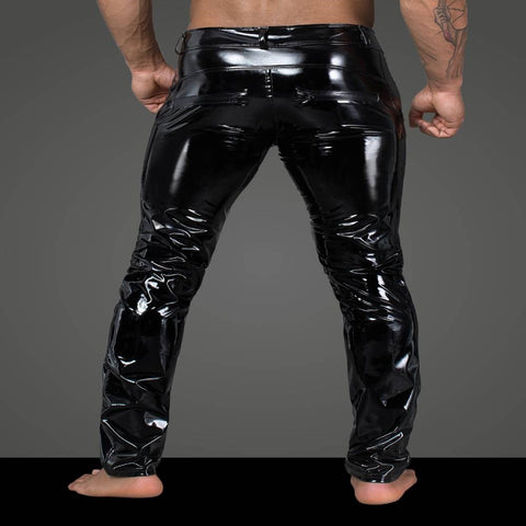 Noir Handmade Mens Long Elastic PVC Pants with Snap Fastenings - His Fetish