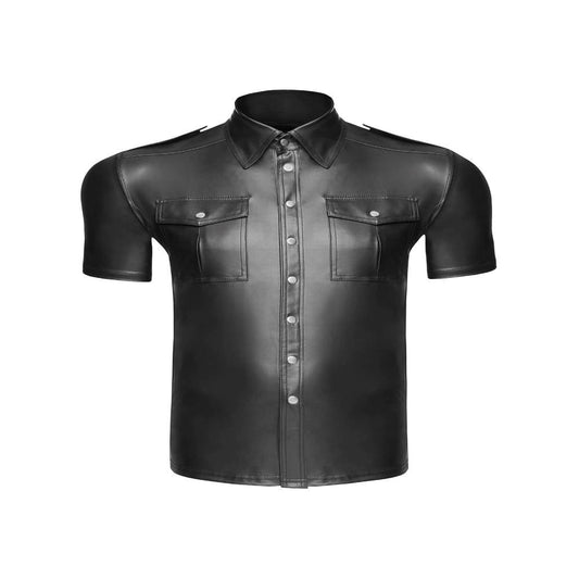 Noir Handmade Mens Wetlook Shirt With Front Pockets for Intimate Appeal - - His Fetish