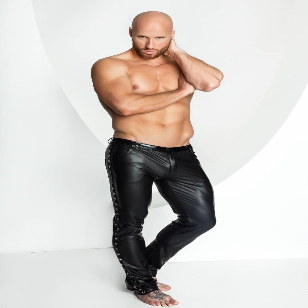 Noir Handmade Mens Sexy Unique Long Pants with Decorative Details - - His Fetish