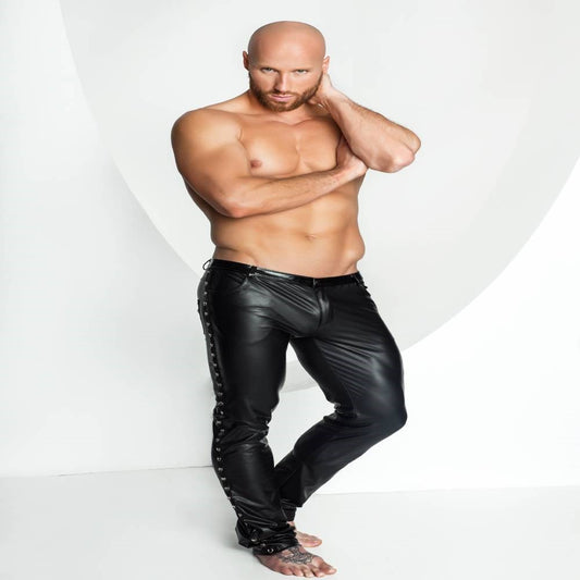 Noir Handmade Mens Sexy Unique Long Pants with Decorative Details - - His Fetish