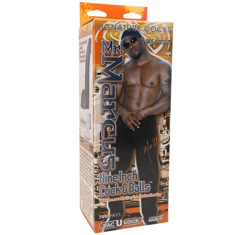 Doc Johnson Signature Cocks Mr. Marcus Realistic Cock And Balls Black 9 Inch - Realistic Dildos