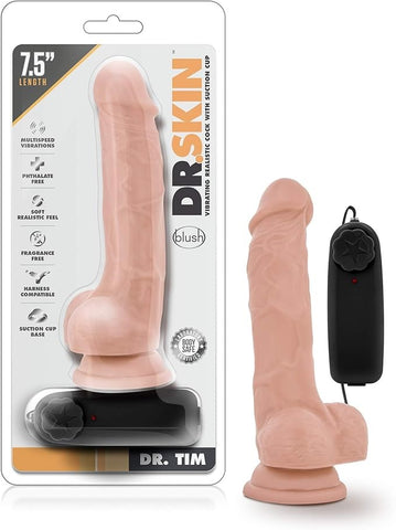 Blush Novelties Dr Skin Dr Tim Vibrating Cock with Suction Cup Vanilla 7.5 Inch - Vibrating Dildos