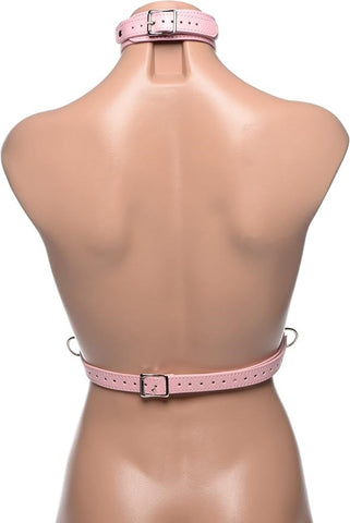 XR Brands Frisky Miss Behaved Pink Chest Harness with D Ring Attachment - Cuffs And Restraints