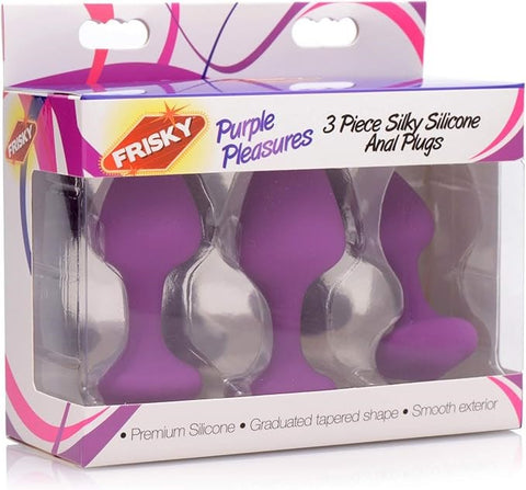XR Brands Frisky Purple Pleasures Silicone Anal Plugs 3 Piece Training Set - Butt Plugs