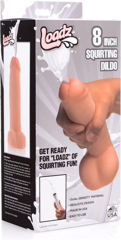 XR Brands Loadz 8 inch Realistic Squirting Dildo with Syringe Manual Control - Realistic Dildos