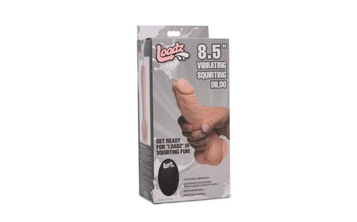 XR Brands Loadz Dual Density Squirting Dildo Light Skin Tone With Remote 8.5 Inch - - Vibrating Dildos