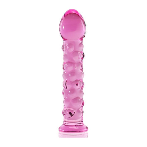 Lovetoy Glass Romance 2 Glass Dildo 7 Inch Pink Temperature Play Design - Glass Sex Toys