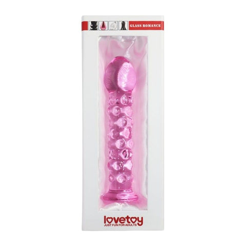 Lovetoy Glass Romance 2 Glass Dildo 7 Inch Pink Temperature Play Design - Glass Sex Toys
