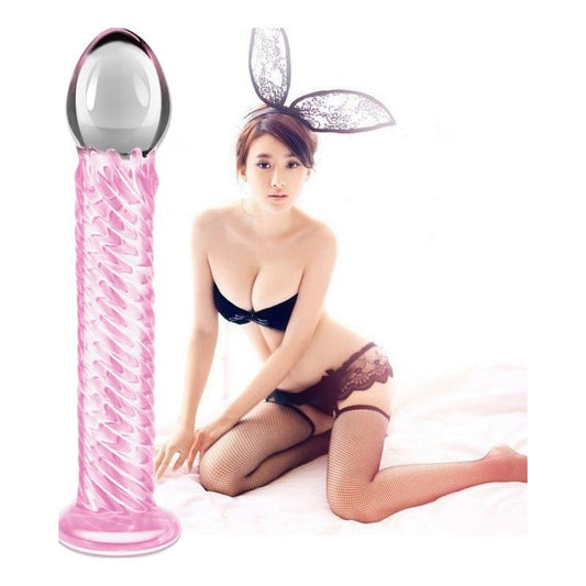 Lovetoy Glass Romance 7 Realistic Glass Dildo 7.5 Inch Pink Temperature Play - - Glass Sex Toys