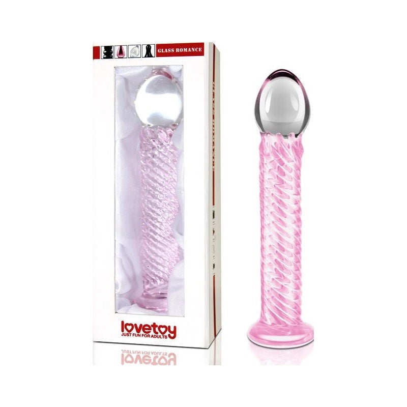 Lovetoy Glass Romance 7 Realistic Glass Dildo 7.5 Inch Pink Temperature Play - - Glass Sex Toys