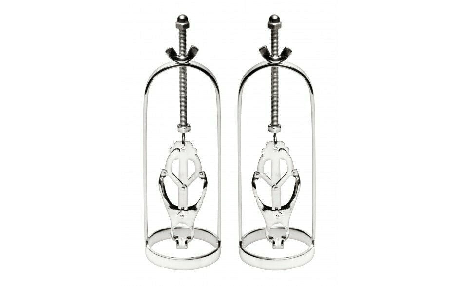 XR Brands Master Series Stainless Steel Clover Clamp Nipple Stretcher Set - - Nipple and Clit Clamps
