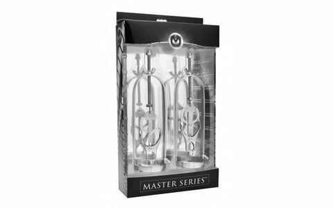 XR Brands Master Series Stainless Steel Clover Clamp Nipple Stretcher Set - Nipple and Clit Clamps